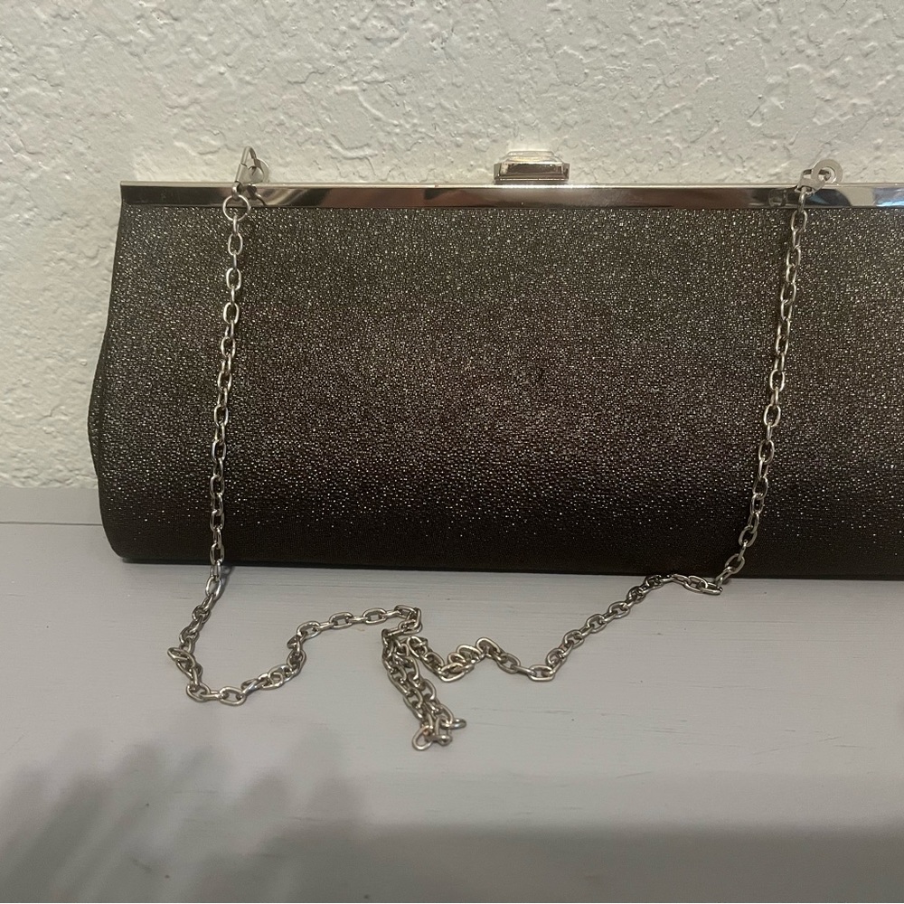 Vintage Black Gold Clutch Chain Strap Shimmer Finish